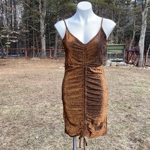 Area Ginah sparkle gold on brown ruched adjustable strap dress various sizes NWT